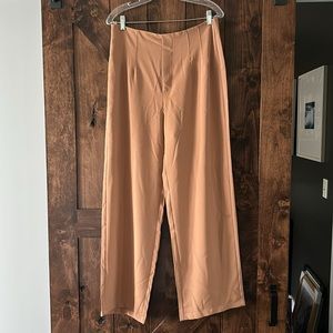 New Camel Colored High Waist Side Zip Wide Leg Pant sz 8/10 SHEIN sz L